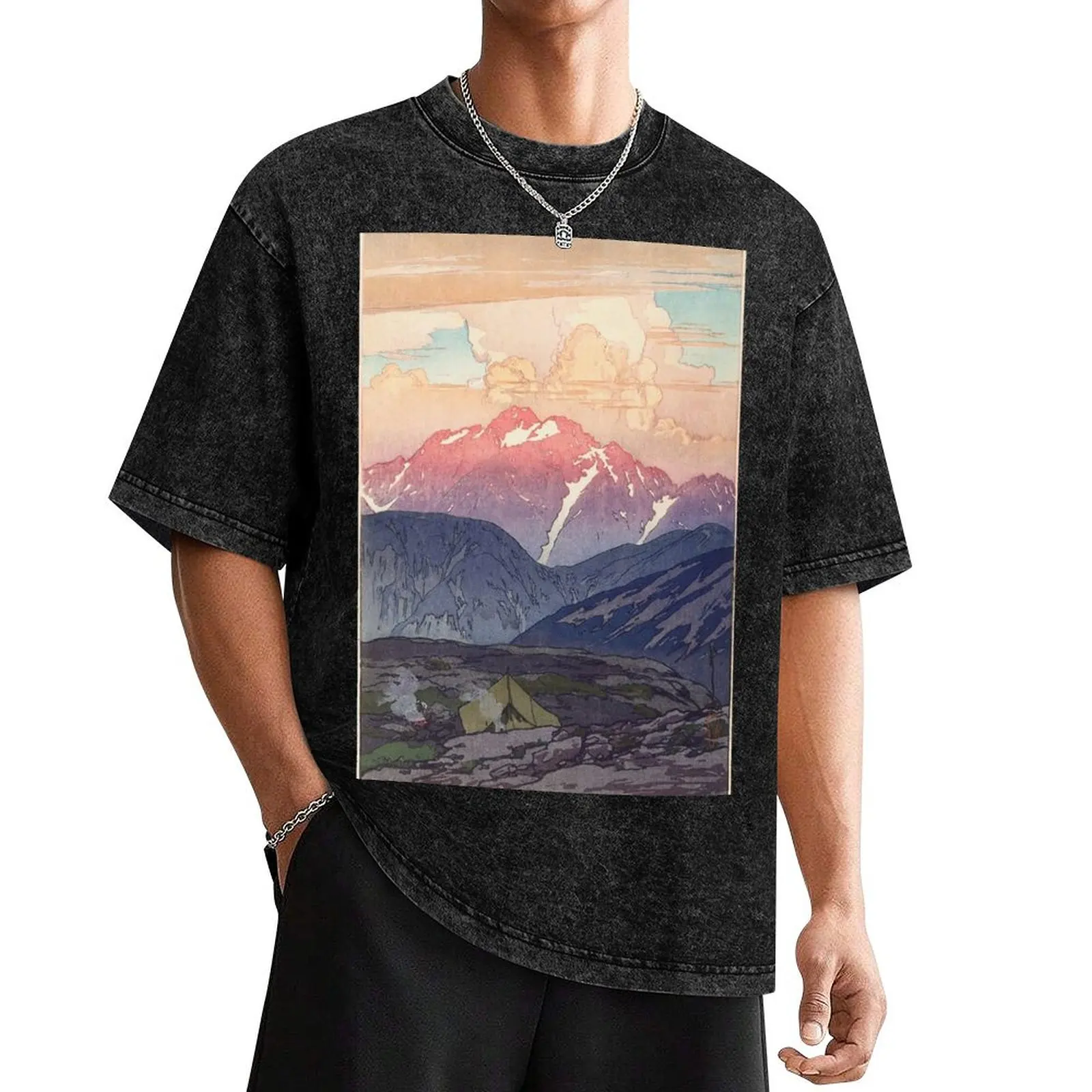 Japanese Yoshida Mountain Art T-Shirt blue archive baggy shirts T-shirts for men cotton