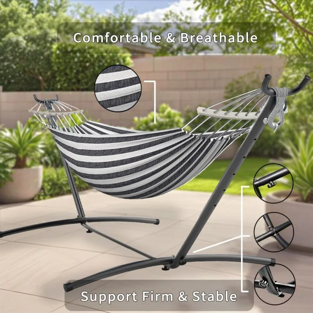 Heavy Duty Portable Double Hammock with Stand, 500 lb Capacity, Indoor Outdoor Use, Includes Carrying Bag