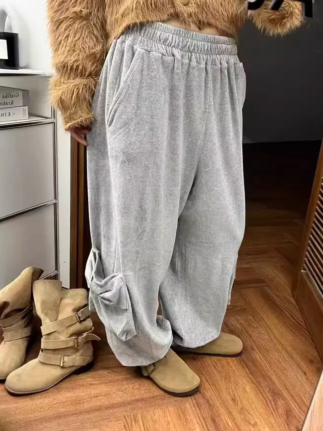 

Женские повседневные брюки с эластичным поясом, свободные, широкие, с эффектом стройности, с декоративными вставками и манжетами, длинные, модные, больших размеров