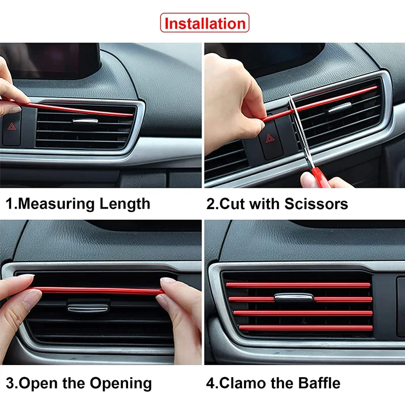 10PCS 20cm Car Air Conditioner Outlet Decorative U Shape Moulding Trim Decor Strips Car Styling Car Door Edge Corner Protector