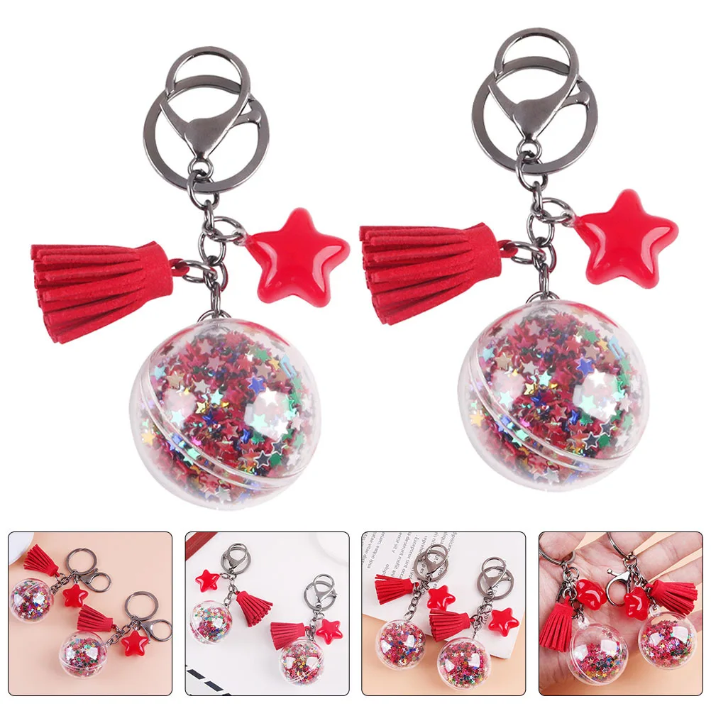 

2Pcs Star Pendant Acrylic Sequin Ball Keychain with Tassel Decor Creative Keyholder for Bag Purse Backpack Hanging Ball Keychain