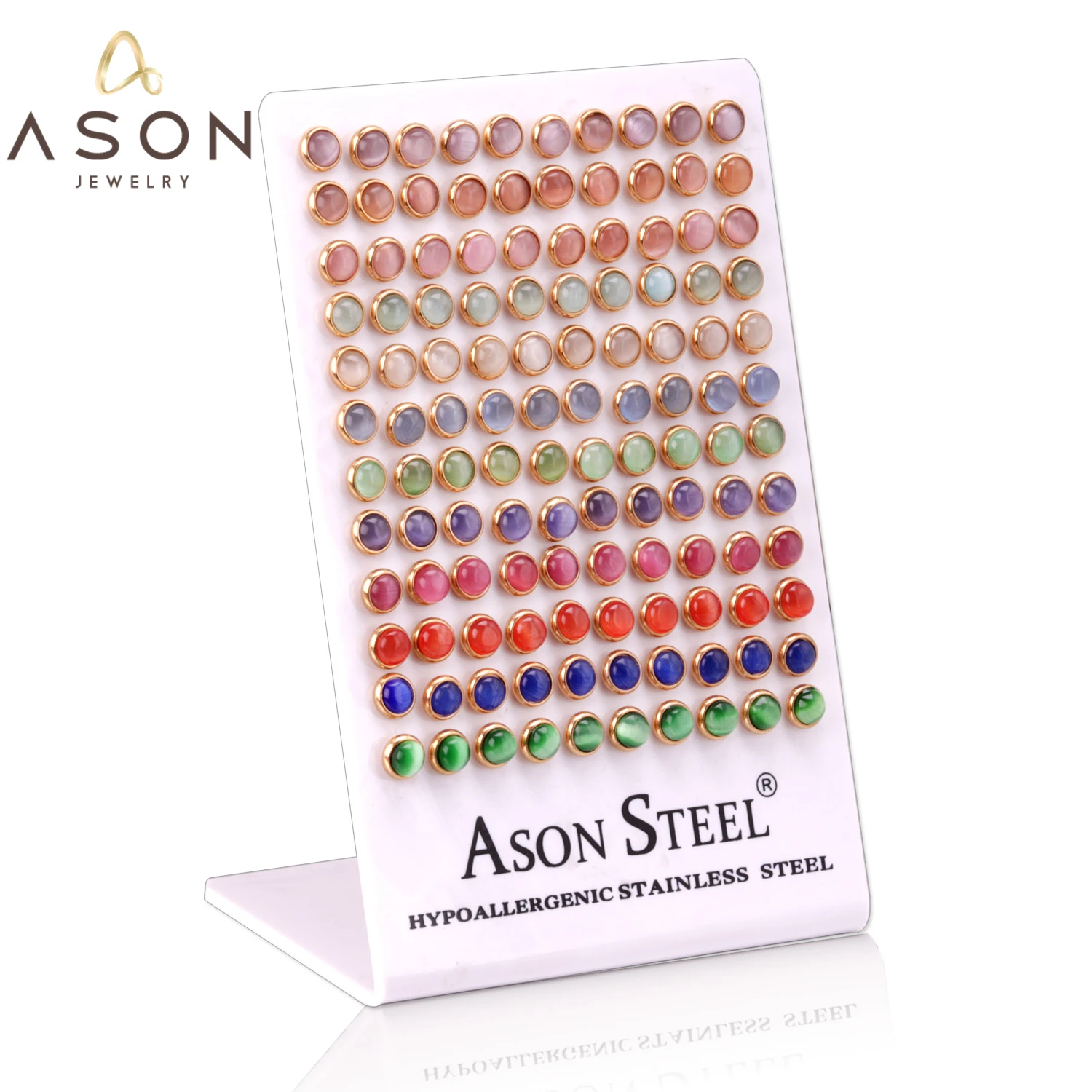 ASONSTEEL 60pairs/Lot Round Opal Earrings Stainless Steel Gold Color Wholesale Women Stud Earrings Fashion Christmas Jewelry