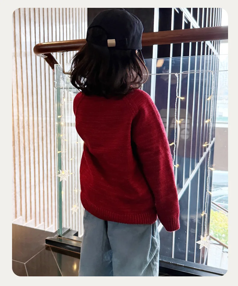 Children's Knitted Sweater Christmas Atmosphere Cartoon Embroidery Baby Knitwear Top for Autumn Winter New Arrival