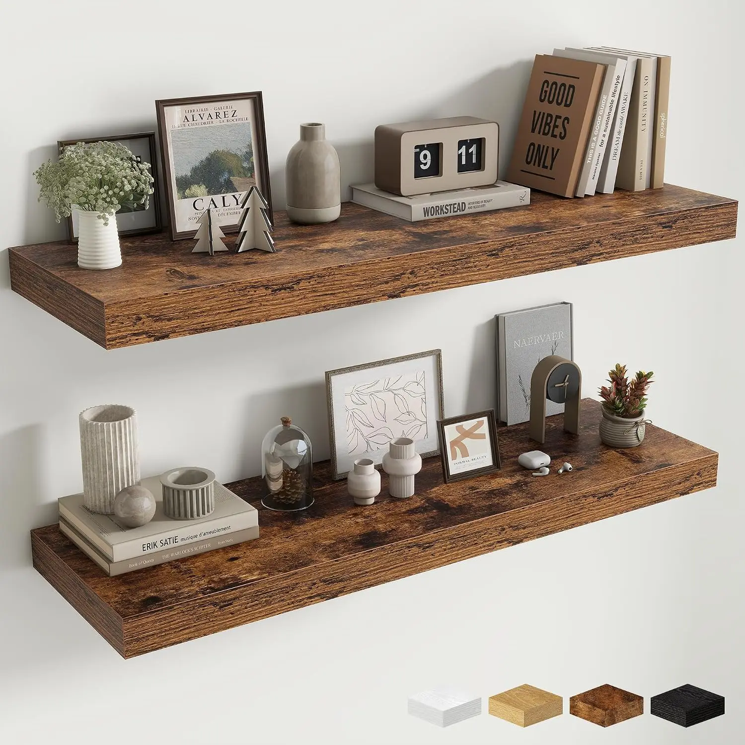 Floating Shelves for Wall, 40 Inch Floating Shelf for Home Decor, Wall Mounted Rustic Wood Shelves 12 Inch Deep, Hanging Deep Sh