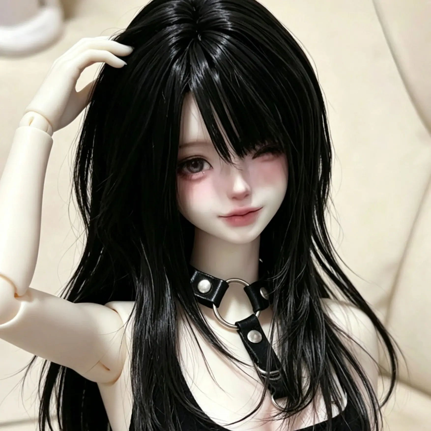 New Black Full Bang Long Straight Wig for Applicable to 1/3 1/4 1/6 BJD Doll Wig Soft High Temp Silk Unstyled Raw Hair No doll