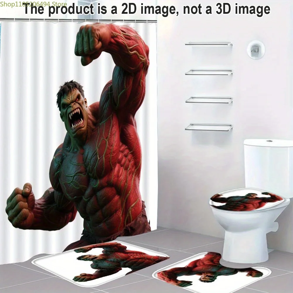 

Ванная комната Hulk Smash! Набор занавесок для душа Marvel Avengers из 4 предметов — Green Rage Hulk с крючками и ковриком, подарок фанату супергероя ​