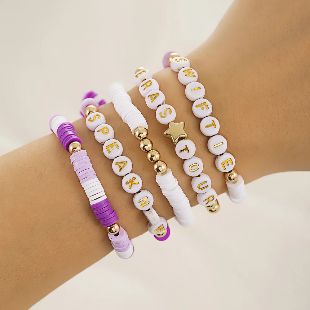 Purple Bohemian Style Bracelet Charm 5PCS/Lot Acrylic Soft Pottery Bracelet Cassical Fashion Jewelry 2024 image 3