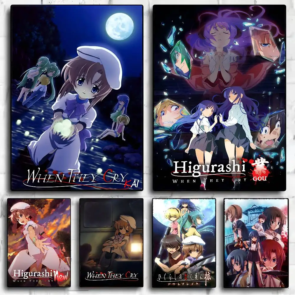 Pósteres de Anime japonés h-higurashi cuando lloran, pegatina de pared adhesiva de lujo para decoración de sala de estar y Bar, decoración de pared de habitación
