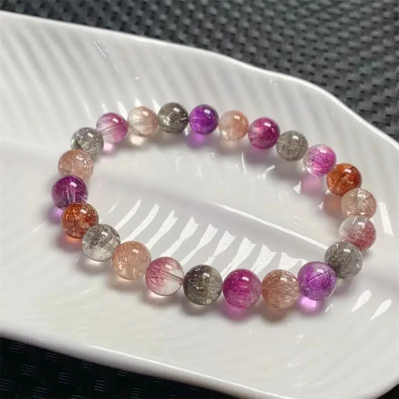 8.5MM Natural Colored Super Seven Firework Quartz Bracelet Energy Yoga Bracelet Men Women Healing Fengshui Jewelry Gift 1PCS