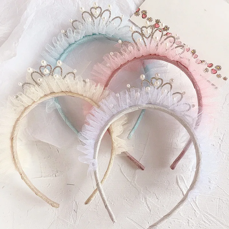 Kids Girls Cute Headwear Korean Birthday Party Princess Style Crown Pearl Diamond Girls Headband Hairpin