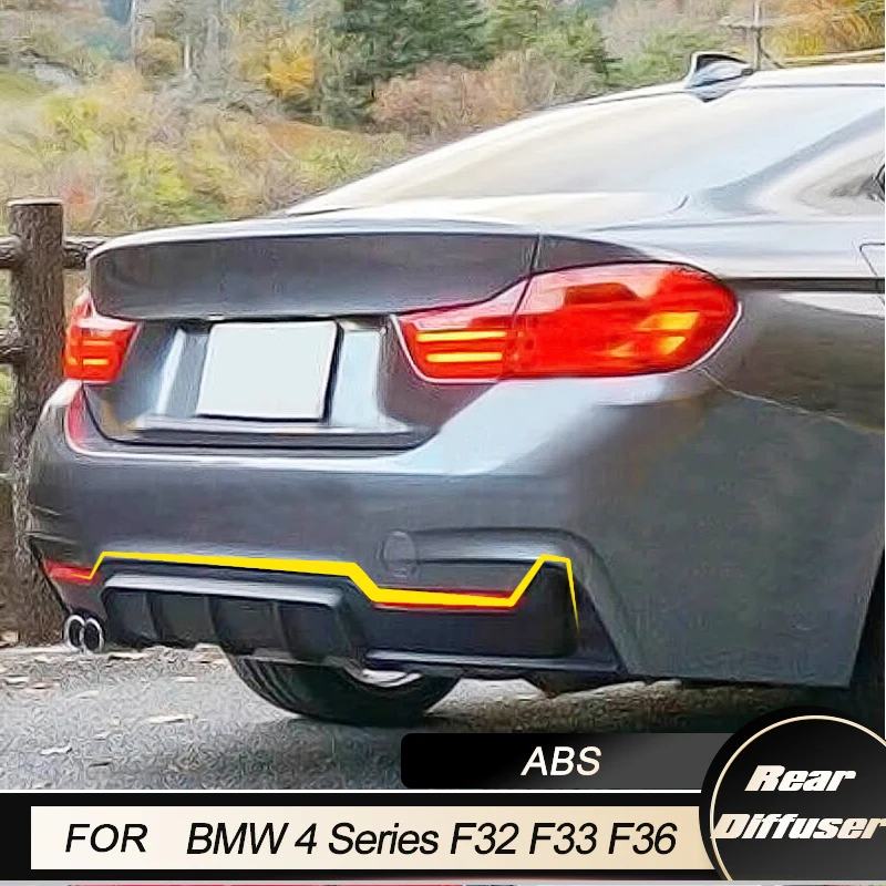 Car Rear Bumper Diffuser Lip Spoiler for BMW 4 Series F32 F33 F36 M-Tech 2014-2018 1 Side 2 Outlet Rear Diffuser ABS Gloss Black