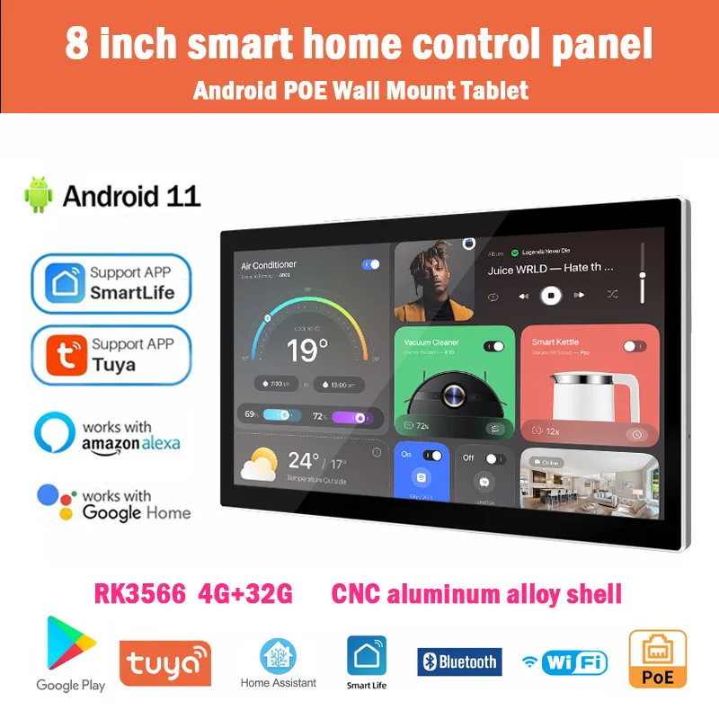 

New 8 Inch Metal Control Panel Wall Mount Touch Screen Embedded Android 11 POE Tablet Embedded Smart Home Tablet With RS485