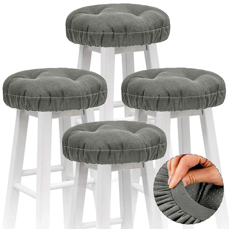 

4 Pieces Soft Stool Covers Round Bar Stool Cushions with Elastic Band Padded Seat Covers Nonslip Round Seat Cushions for Chairs