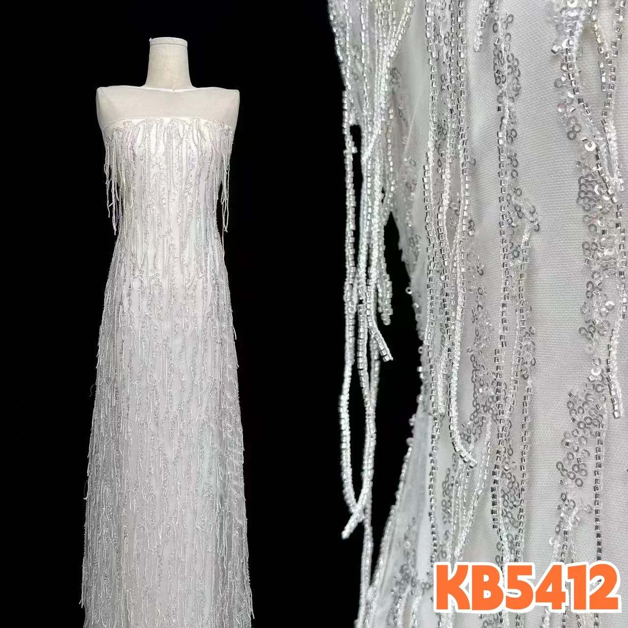 

Элитная ткань: 1 ярд, кружево с бахромой и бисером, белое свадебное кружево, нигерийские бусины, французская сетка с пайетками для шитья KB5412