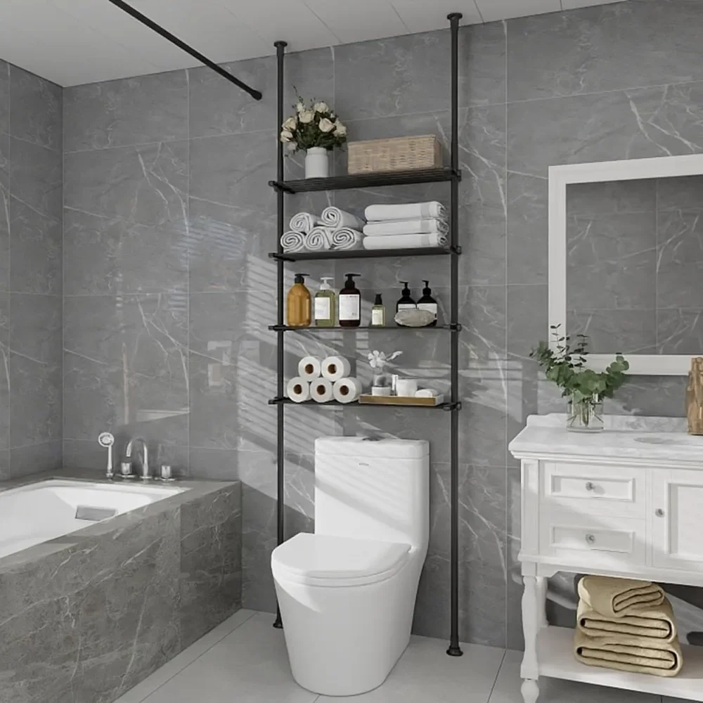 

Полки для хранения над унитазом, 4-уровневый регулируемый органайзер для ванной комнаты над унитазом, металлические полки для хранения над унитазом