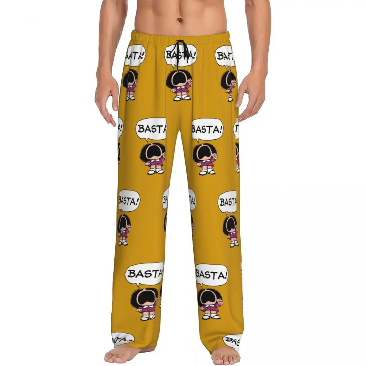 Custom Printed Men Mafalda Basta Pajama Pants Quino Argentina Cartoon Sleepwear Sleep Lounge Bottoms with Pockets