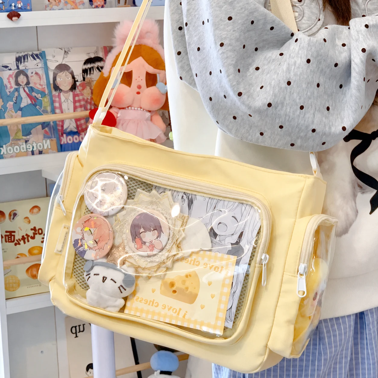 Large Capacity Handbag Multi Pocket Itabag Crossbody Bag School Messenger Bag Polyester Transparent Window Bag For Women Young