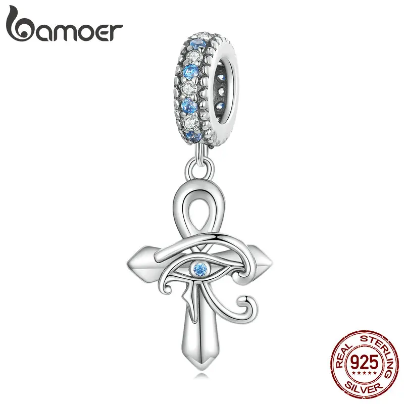 

Bamoer 925 Sterling Silver Cross Pendant fit for Women Original Bracelet & Bangle Fine Jewelery Horus’s Eyes Charms DIY Making