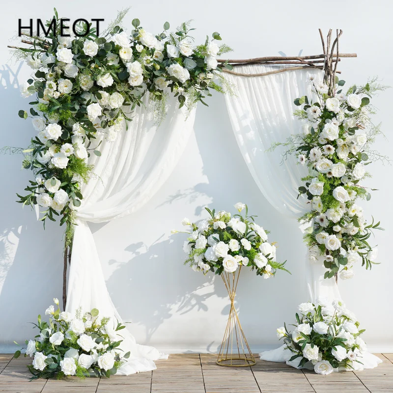 ورق زيتوني من الأوكالبتوس الأخضر خلفية لحفلات الزفاف مزينة بنقشة الزهور زينة على شكل قوس معلق على شكل زهرة كروية #1