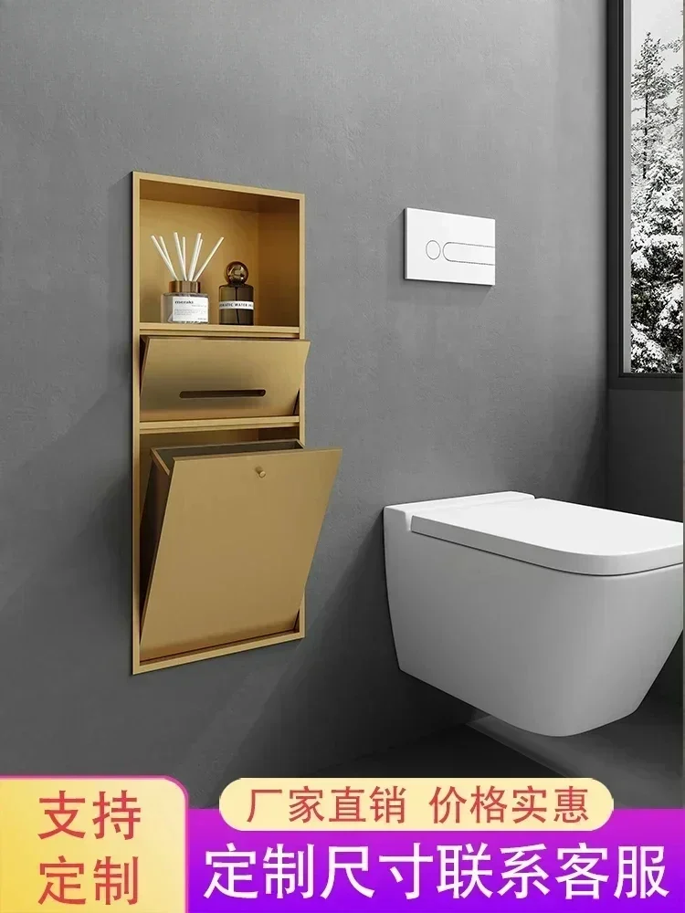 A   Toilet Bin Niche Stainless Steel Embedded Storage Rack Toilet with Door Toilet Brush Bathroom Tissue Rack Cabinet