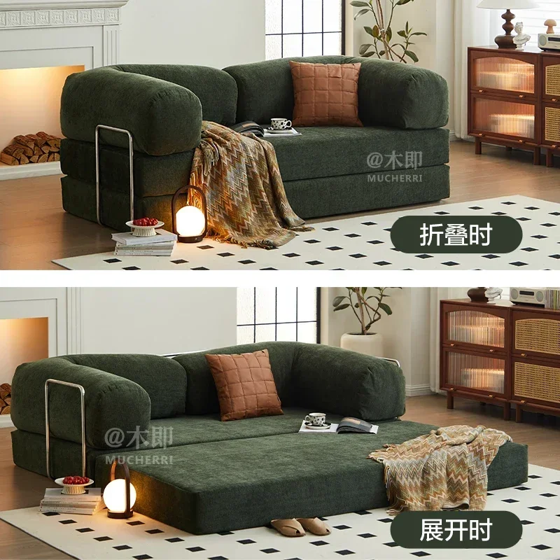Medieval style sofa bed Small apartment household module dual-purpose  Double three-person compression foldable fabric sofa bed