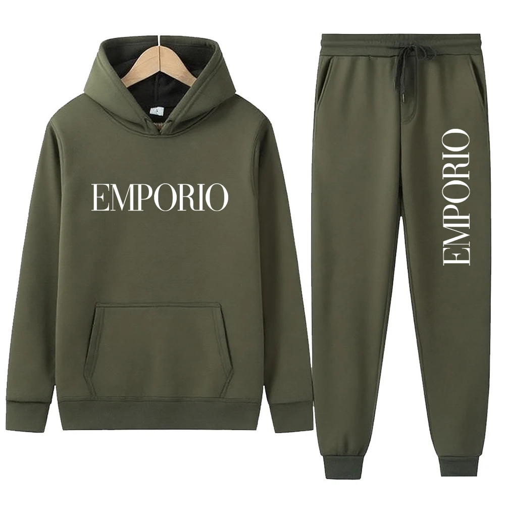 طقم هوديي وركض مطبوع عليه 'EMPORIO' - عصري وفضفاض #2