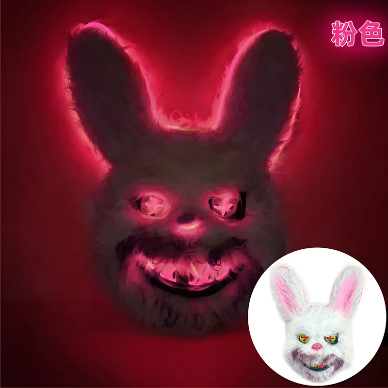 2024 New Luminous Animal Mask Halloween Horror Bloody Rabbit Bear Decoration Prop Simulation Fur Mask Role Playing Costume Party