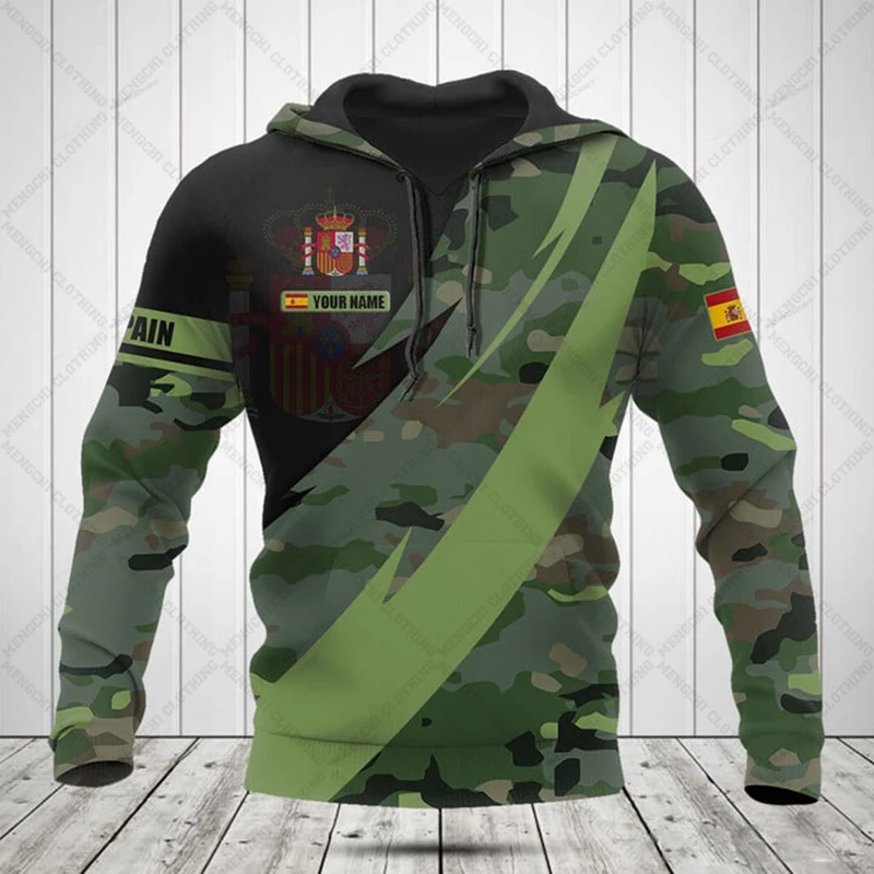 Custom Name Spain Emblem Camouflage Hoodies Unisex Loose Fashion Sweatshirts Winter Casual Oversized Streetwear