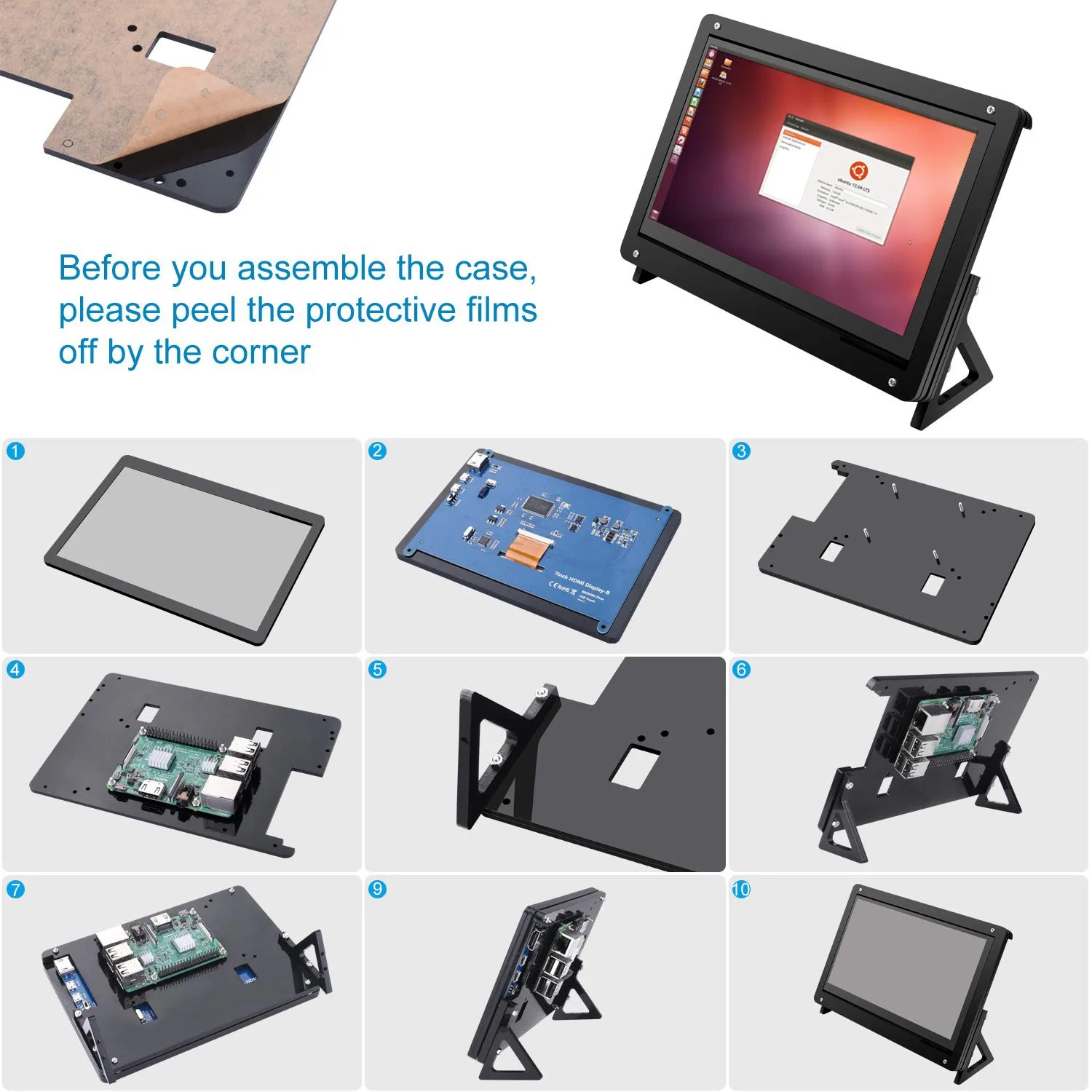 Imagem -04 - Lcd Acrílico Case Suporte para Raspberry pi Modelo b Mais Suporte de Tela de Contato 7