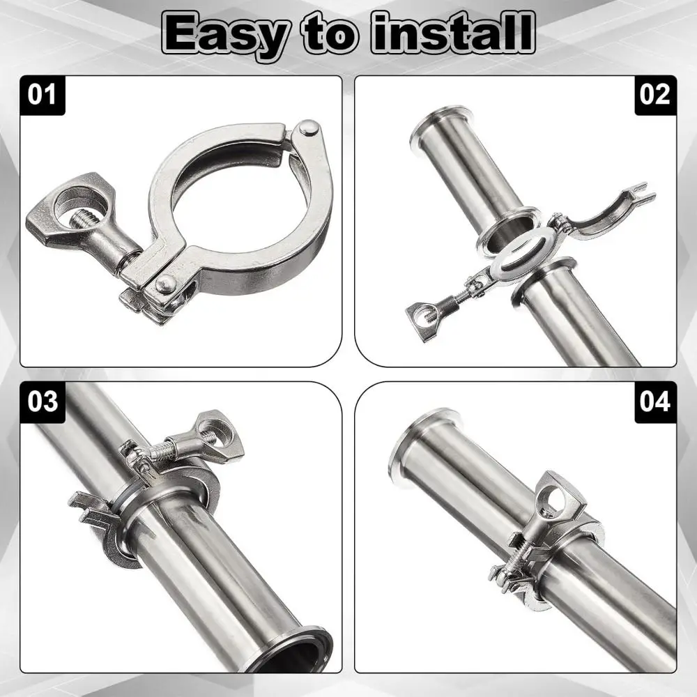 New SS304 Stainless Steel Tri Clamp Fitting With Silicone Gaskets Wing Nut Pipe clamp Heavy Duty TC Fitting