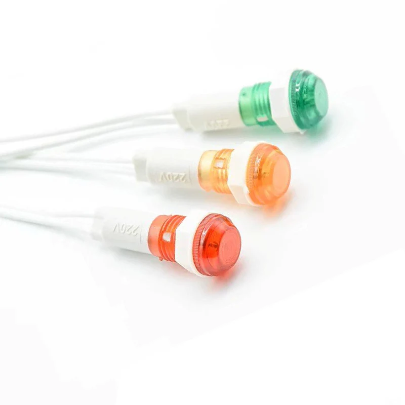 5Pcs    220V 12V/24V 380V DC  XD 10mm Pilot Guiding Signal Lamp Panel Mounting Neon Indicator Red Green Yellow Lights