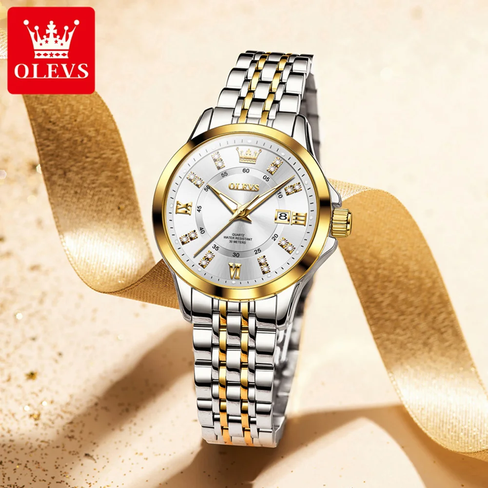 OLEVS 3620 Women Watch Luxury Brand Original Quartz Movement Wristwatch Waterproof HD Luminous Double Calendar Watch For Women