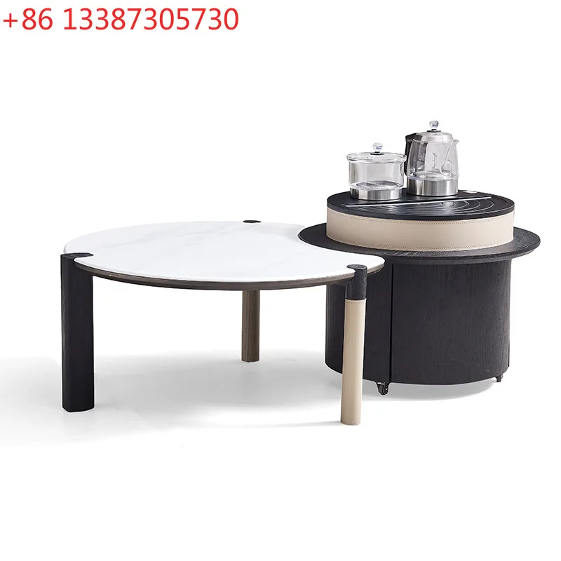 

Microcrystalline stone movable coffee table combination Italian light luxury size round household simple