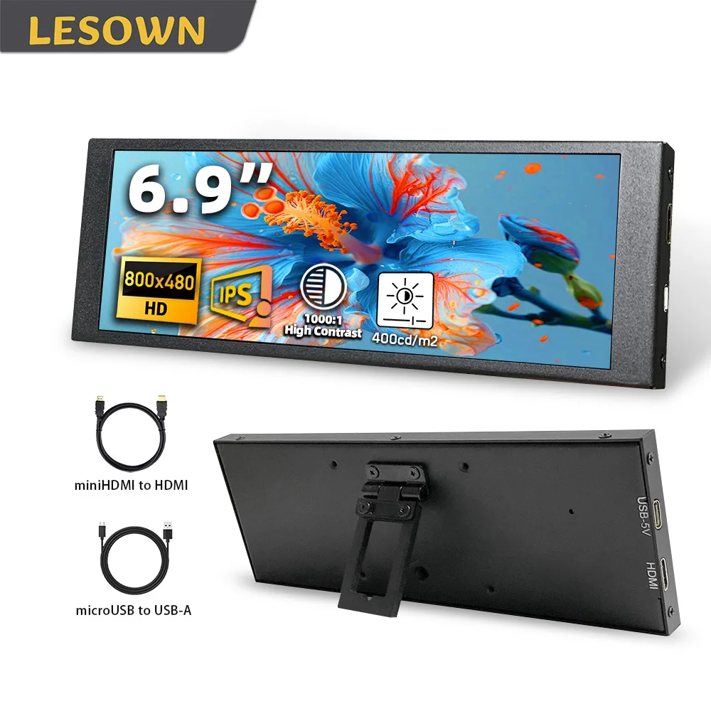 

LESOWN 6.9 7.9 8.8 11.3 Inch 480x1280 IPS Secondary Screen Stretched Strip Display PC Case Monitor Additional Screen for Laptop