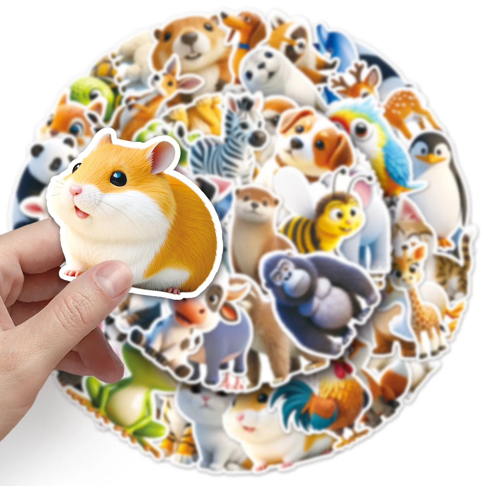 

50Pcs 3D Cartoon Animal Stickers Set Waterproof Cute Pet Decorations for Laptop Phone Water Bottle Notebook Journal Mug