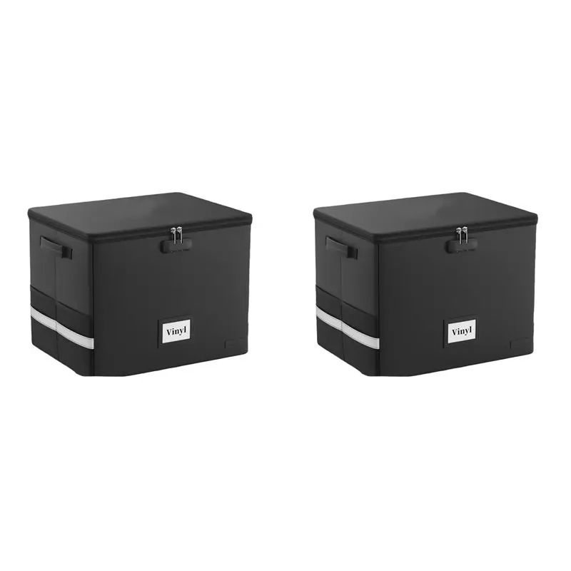 【THANKSGIVING DAY】2X Vinyl Record Storage Box With Lock,Fireproof&Water Resistant Record Organizer Storage For 100+ Single Recor