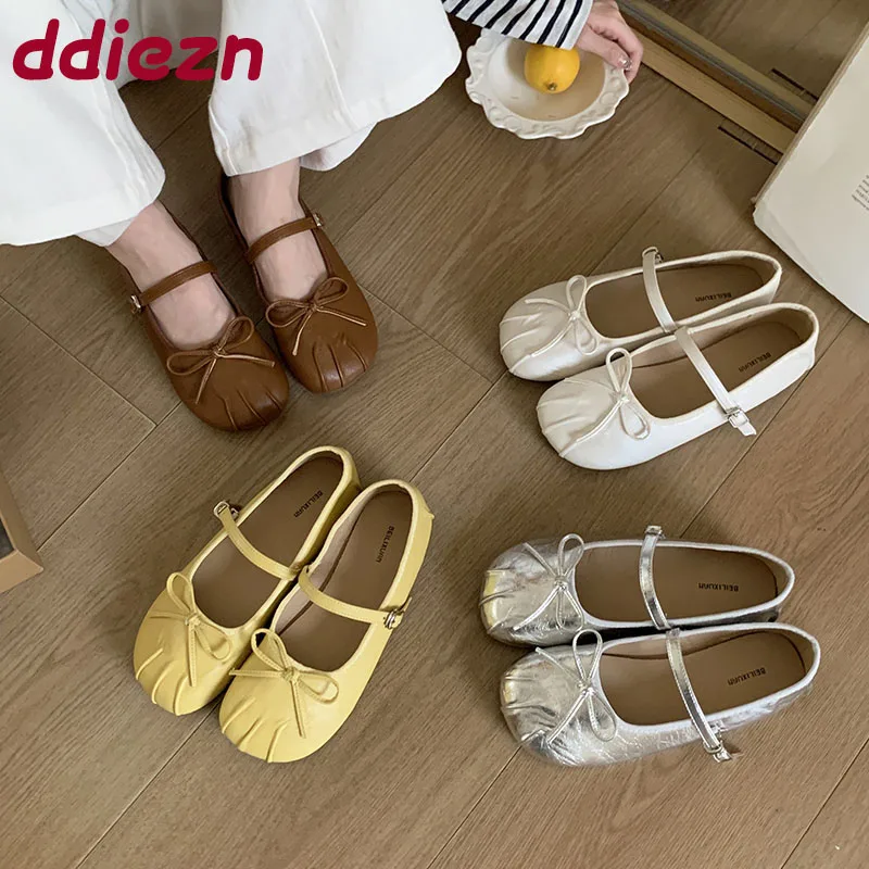 

Женская обувь на плоской подошве с пряжкой и ремешком, женская обувь Мэри Джейн, модная женская балетная обувь на мелкой подошве с узлом-бабочкой