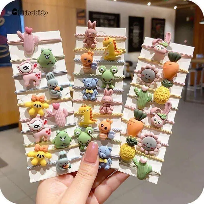 10 Pcs/Set Cute Cartoon Animal Elastic Hair Bands Children Girls Lovely Rubber Bands Ponytail Holder Baby Kids Hair Accessories