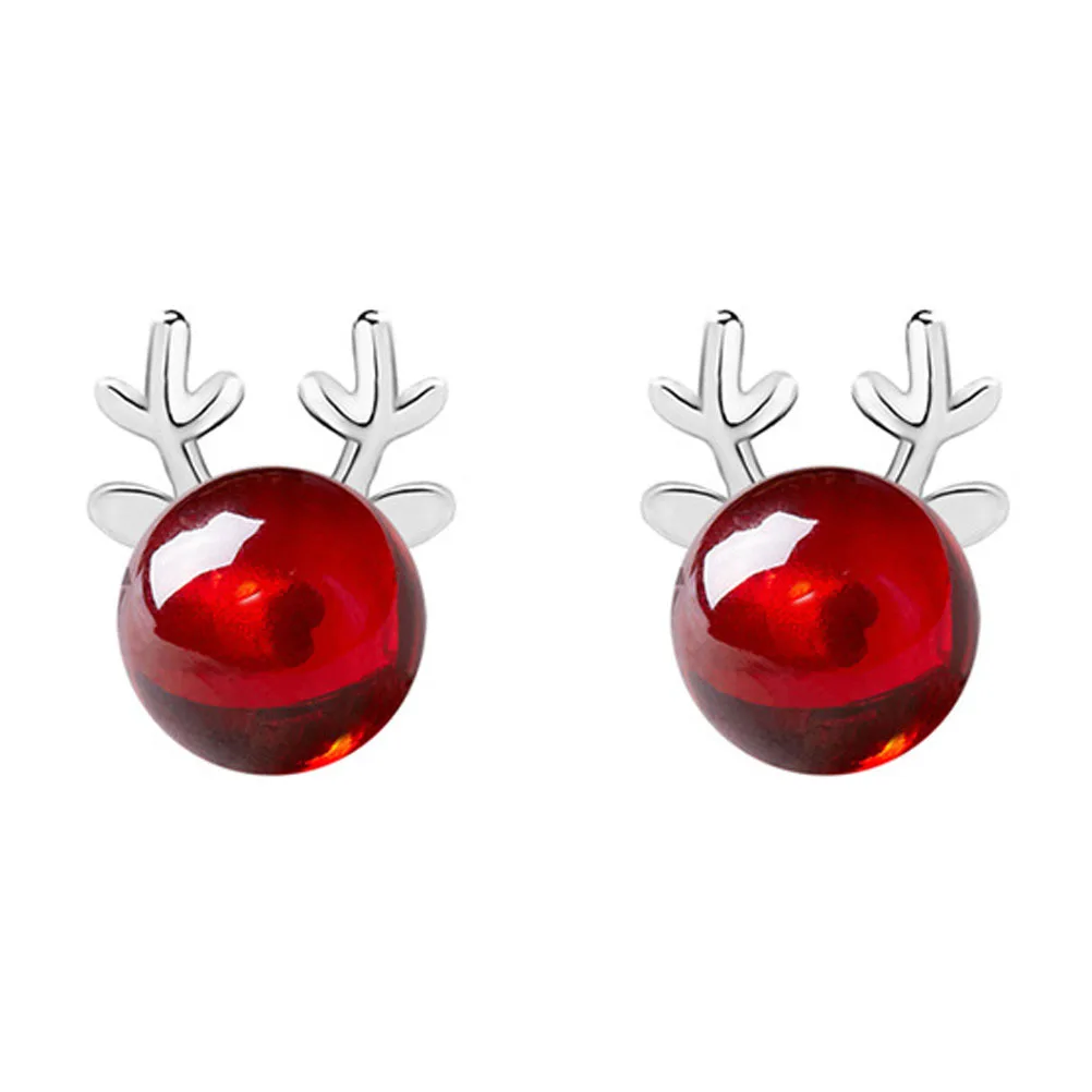 1Pair Lovely Elk Shape Ear Stud Women Christmas Earrings Simple Red garnet Earrings Women Christmas Festival Jewelries gift deco