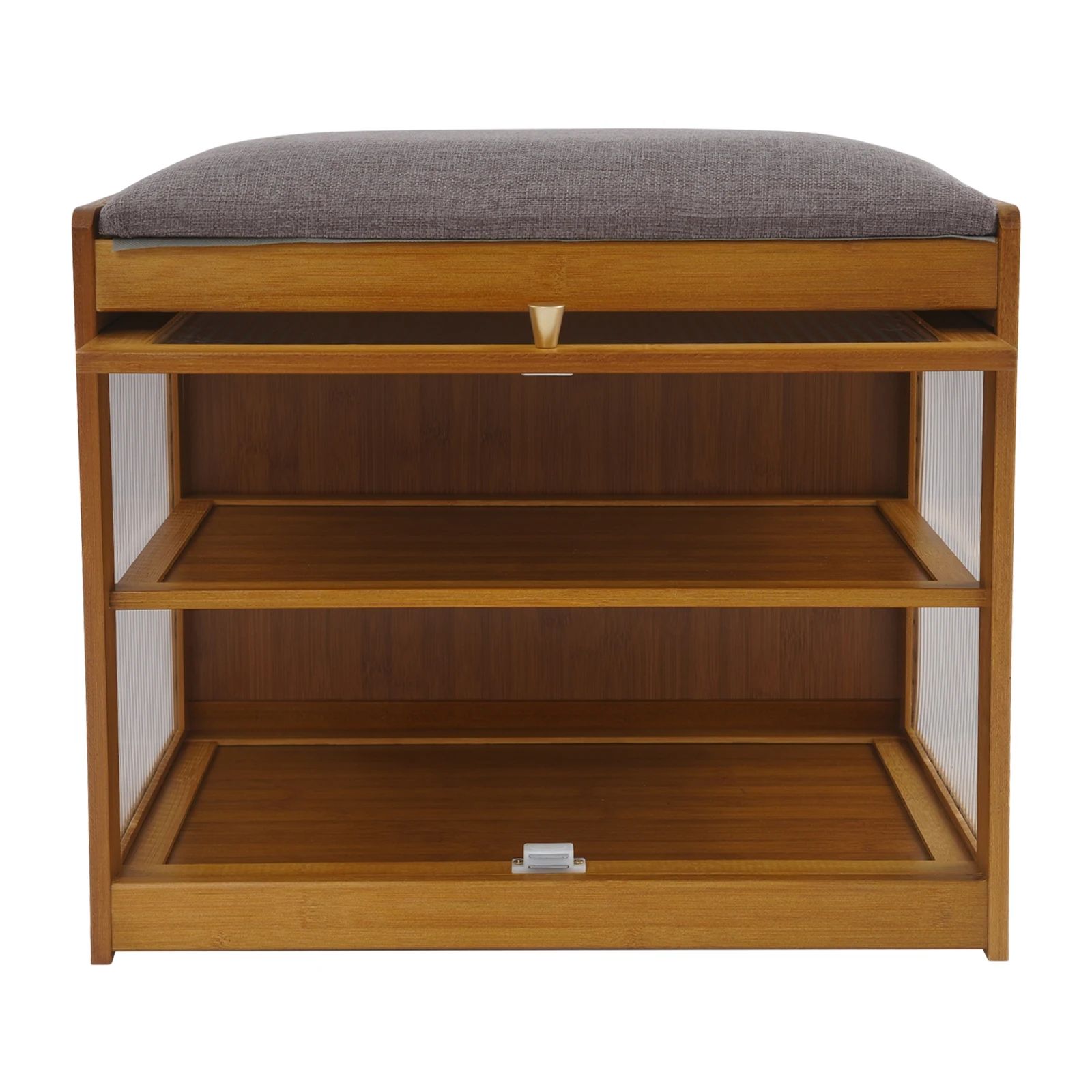 Schoenenbank in de hal - Bruine schoenenrekbank met kussen, 2-laags opbergruimte 165,35 lbs Belasting 50x32x44cm Acryldeur en magnetisch scharnier