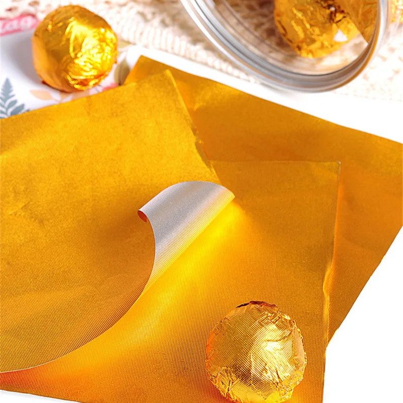 100Pcs Square DIY Golden Aluminum Foil Paper Tinfoil Chocolate Tea Sesame Pill Glutinous Rice Egg Packaging