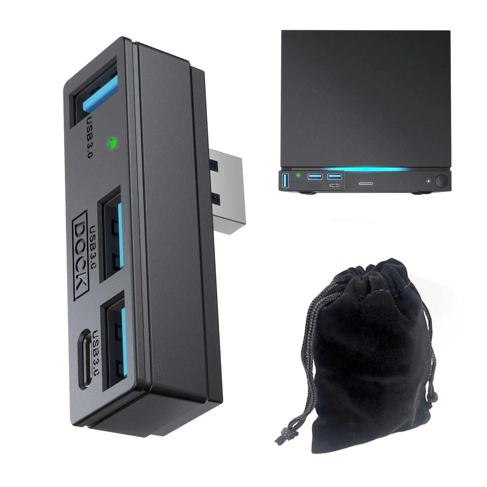 

4 in 1 USB 3.0 Hub for Steam Machine PlayStation 5 PC Laptop USB Hub Expander Dock 5Gbps Plug and Play with Indicator & Pouch