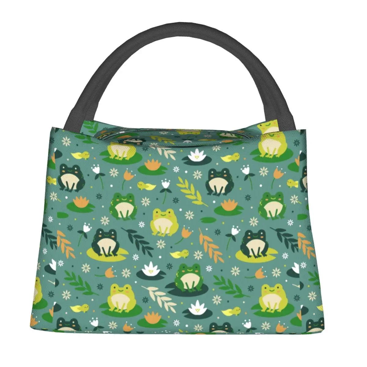 

Сумка для ланча с милыми лягушками, зеленый удобный Ланч-бокс с животными, портативная Термосумка-тоут для пикника на открытом воздухе, с принтом