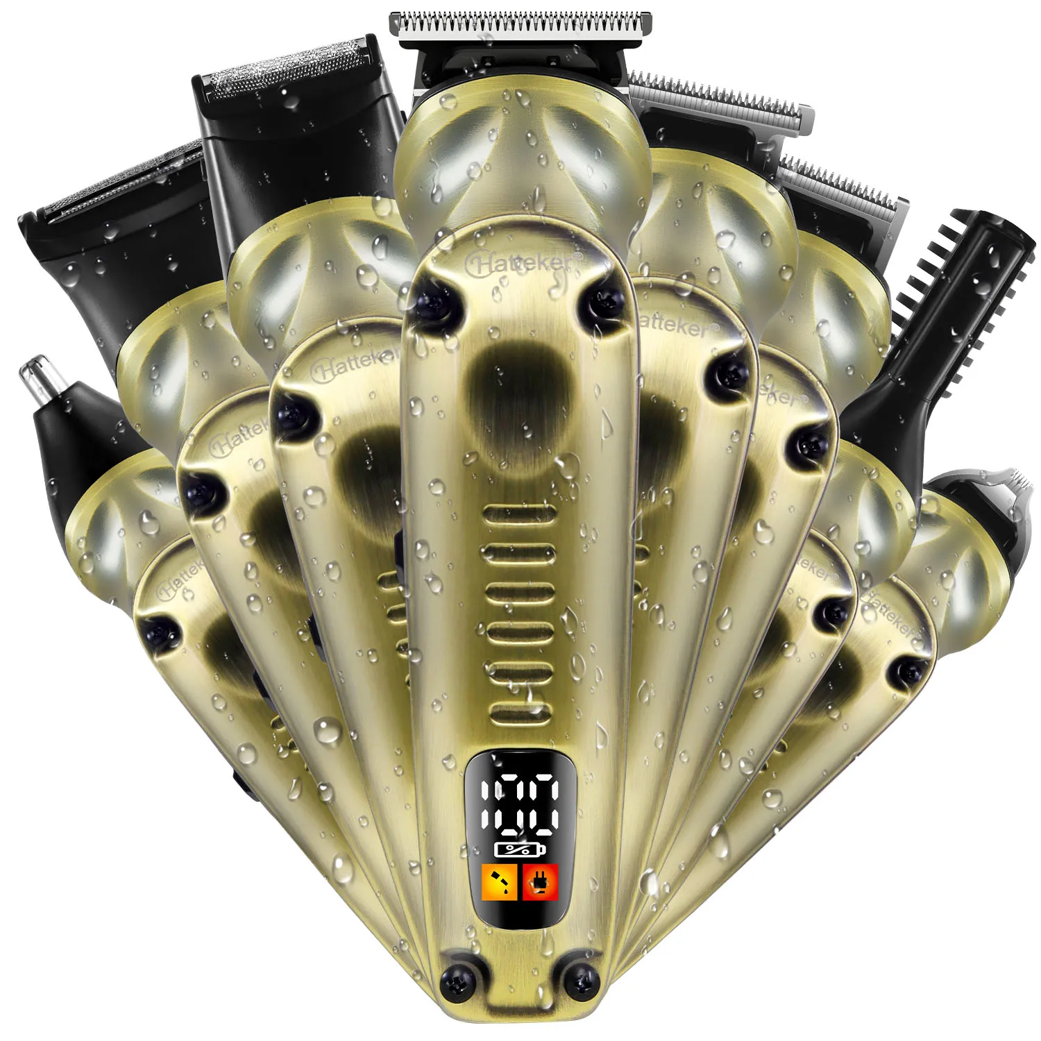 

Hatteker 8-in-1 Hair Clipper Set Rechargeable Electric Shaver Nose Trimmer Beard Styler Hair Sculpting Kit​ for Man