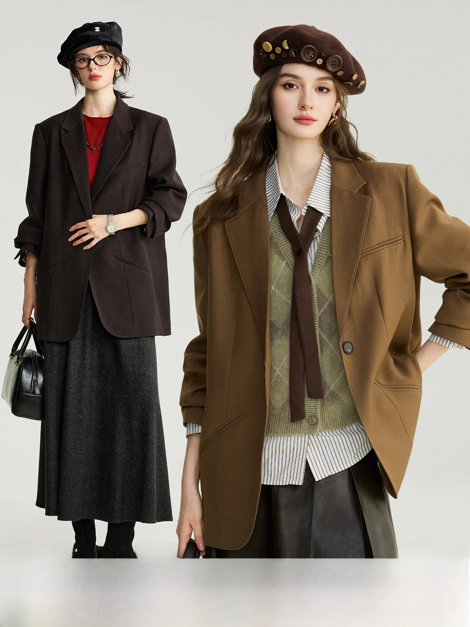 

Naguagu Women's Full Wool Suiting Loose Straight Cut Commute Coat Autumn Faionable Warm Long Sve Regular Length