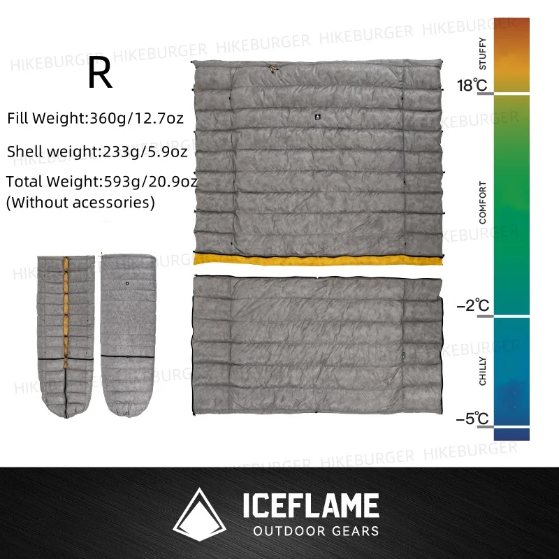Ice Flame Outdoor Camping NXT Split Down Quilt Ultralight 800FP