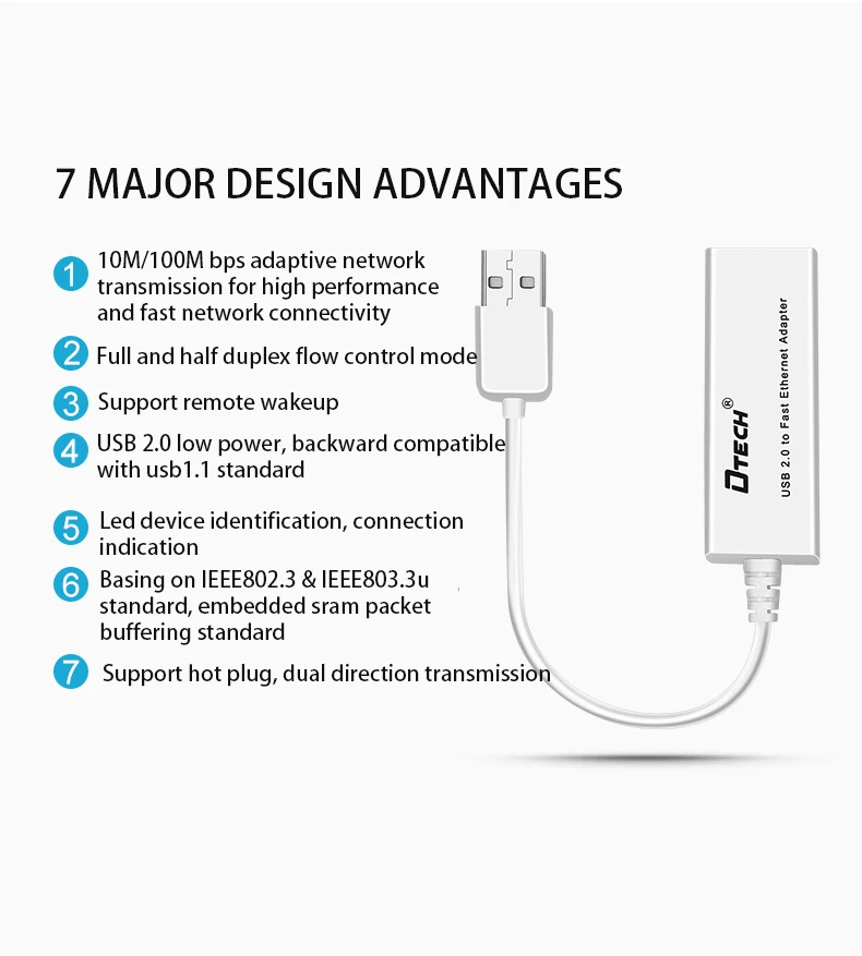 Интерфейс DTECH USB 2.0 Адаптер Ethernet-Rj45 USB-порт HUB Передача данных