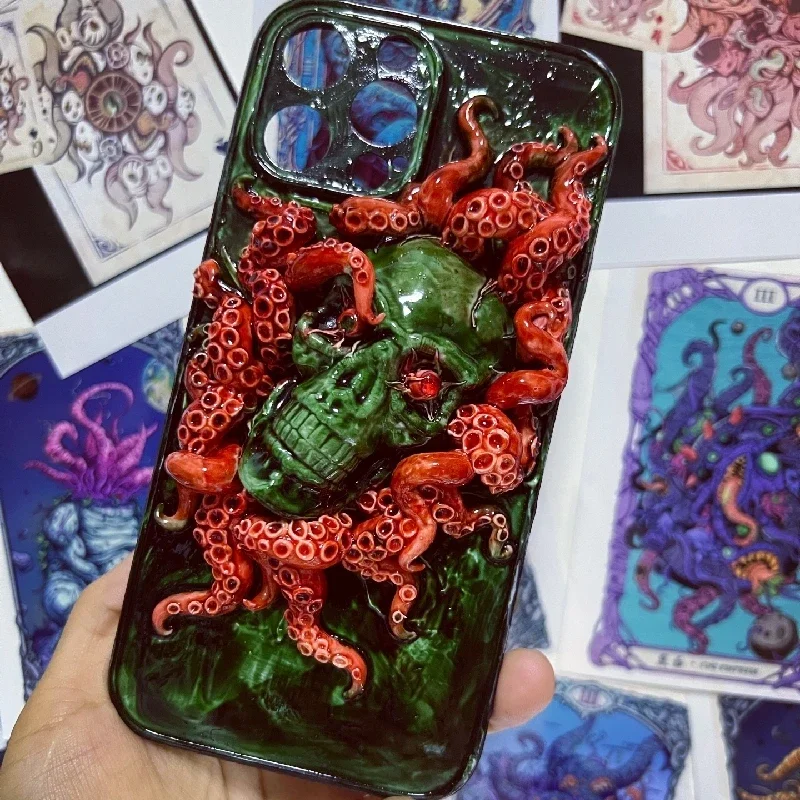 4095 Original 3D hecho a mano teléfono móvil Cthulhu tentáculo ojos dientes de terror funda para teléfono móvil personalizado regalo de Navidad y Halloween