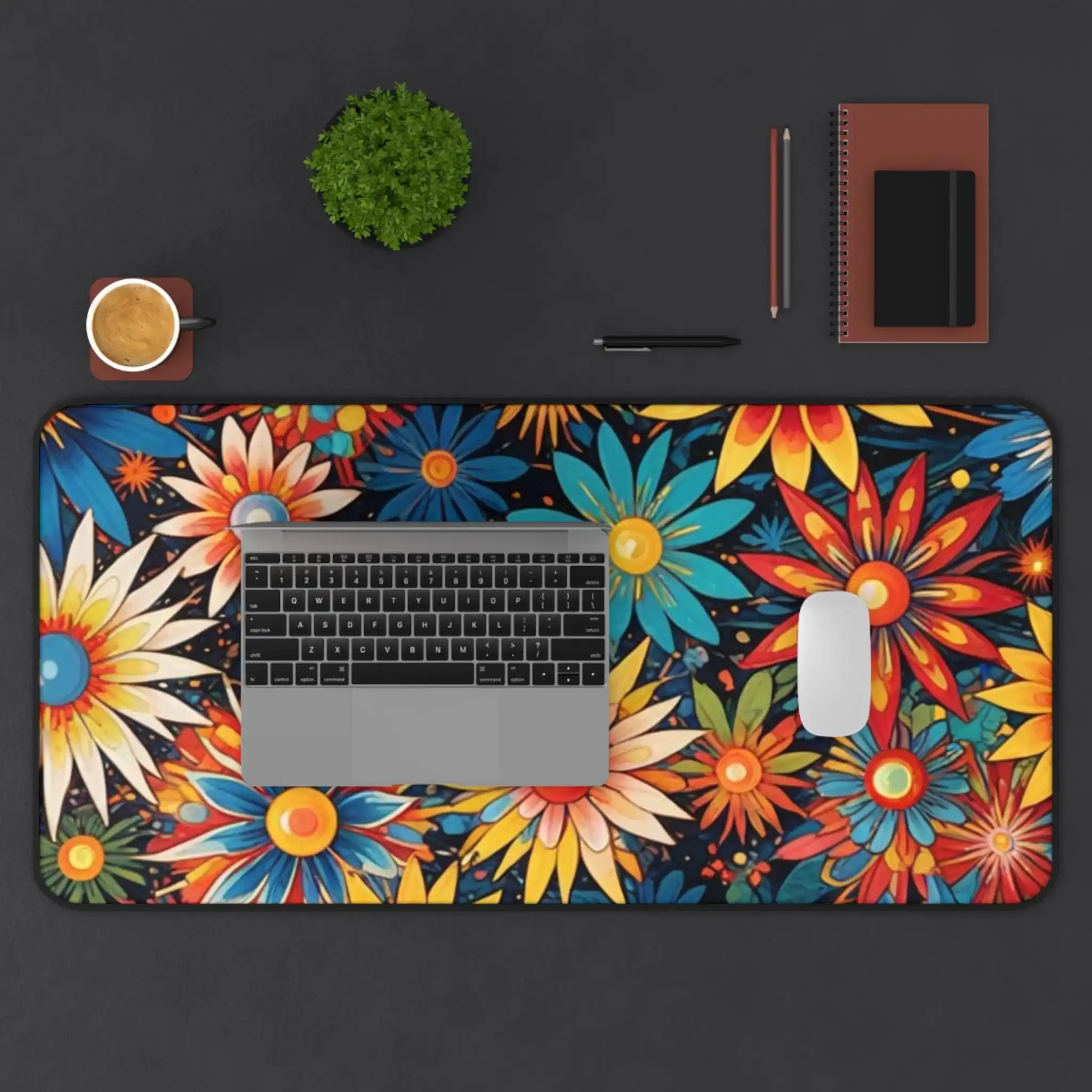 Bright Floral Pattern Placemat, Colorful Office Decoration, Computer Mouse Pad, Home Office Accessory, Gift for Flower Lovers