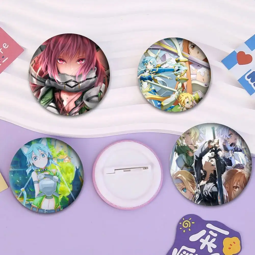 Broche redondo de hojalata con insignia de Shino Asada de Anime Sword Art Online, estilo meme, para sombrero, bolso, accesorios de joyería creativos para solapa, regalos